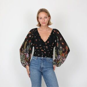 Free People Final Rose Blouse ,Floral,V neck,Long sleeve with elasticated cuffs